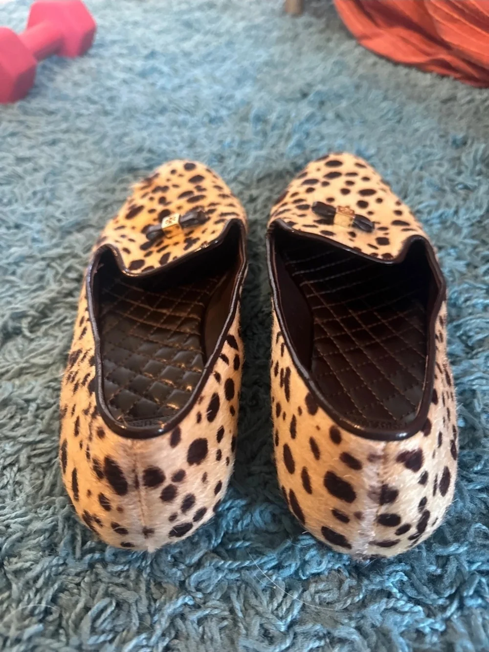 Tory Burch Leopard-Print Slip-On Cow Hair Flats in Tan and Black